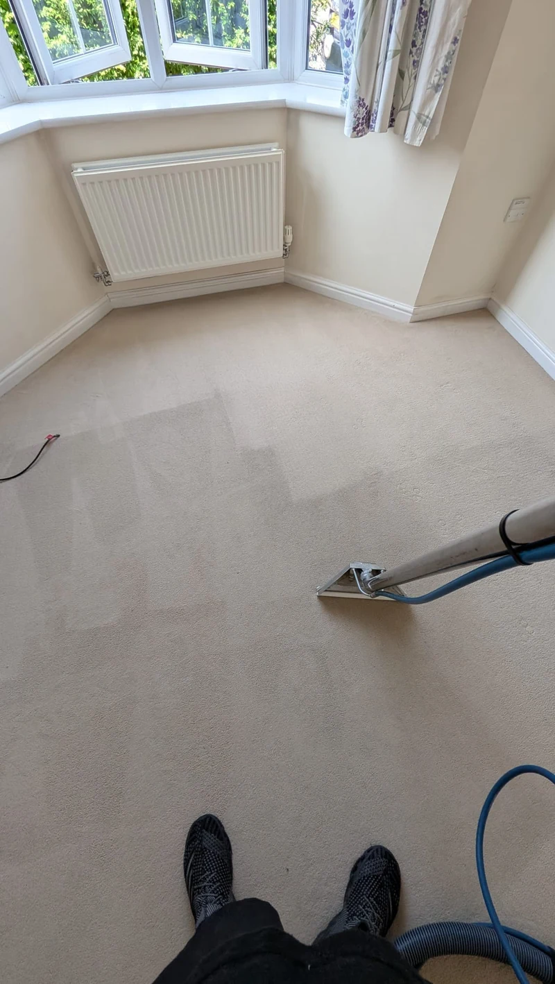Carpet cleaning beneath a bay window