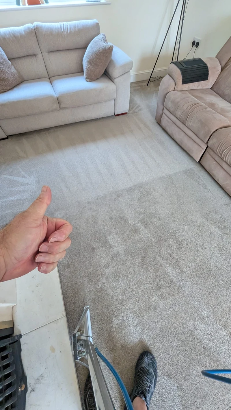 Living room carpet during cleaning
