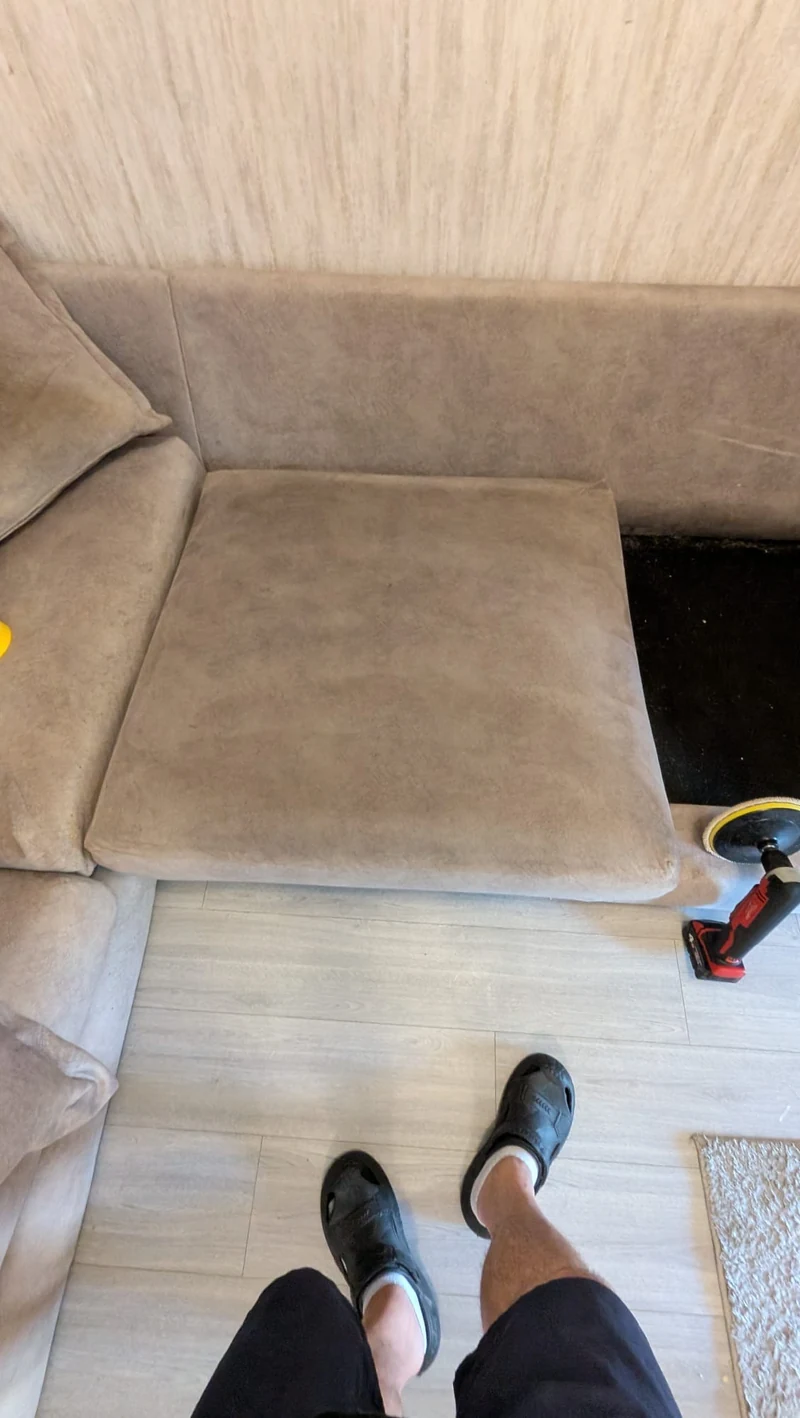 Sofa upholstery following cleaning